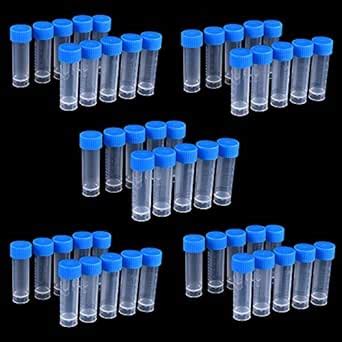 50 Pieces 5 ML Test Tubes Plastic Vials with Blue 